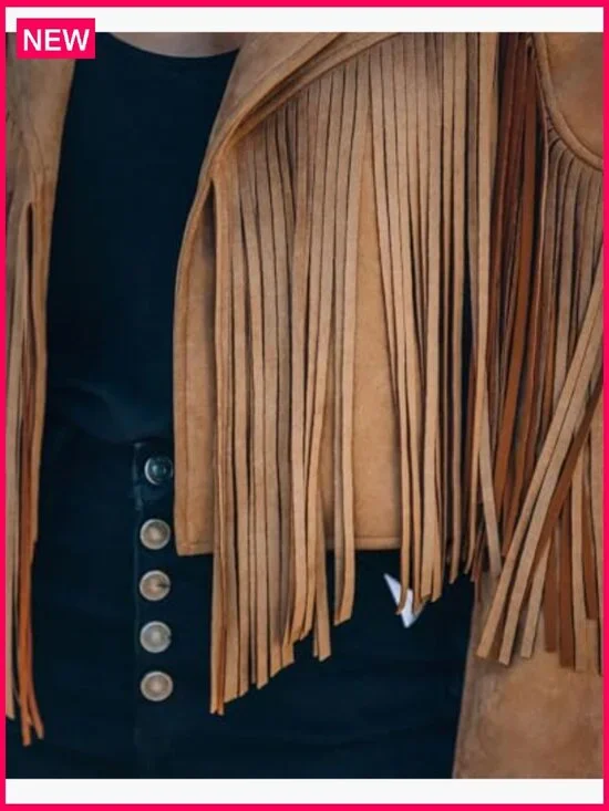 Faux Suede Leather Cropped Jacket with Fringe Tassel Western Style - Picture 6 of 6